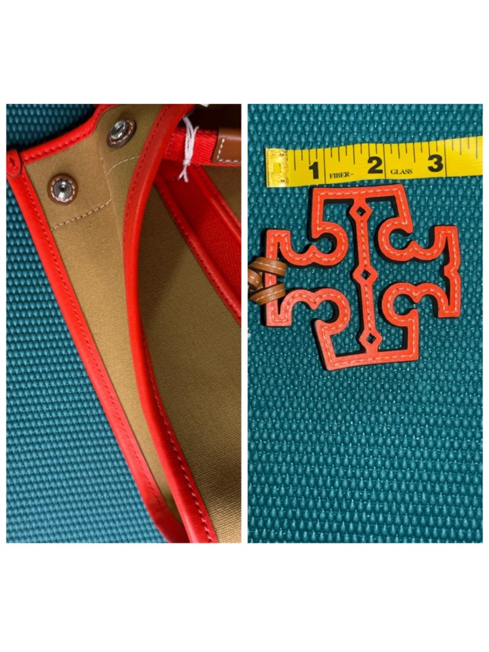 Tory Burch Brown Orange Tory Small Twill Canvas Tote Handbag
